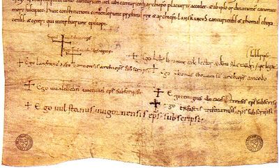 The signatures of William I and Matilda (beside the first two large Xs) on the Accord of Winchester from 1072.